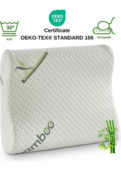 Bambu Kılıflı Medikal, Boyun Destekli Çift Taraflı Ortopedik Visco Visko Yastık 51X41X13-11CM 1350GR