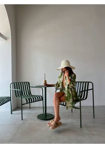 Zeytin Desenli Green Kimono Takımı