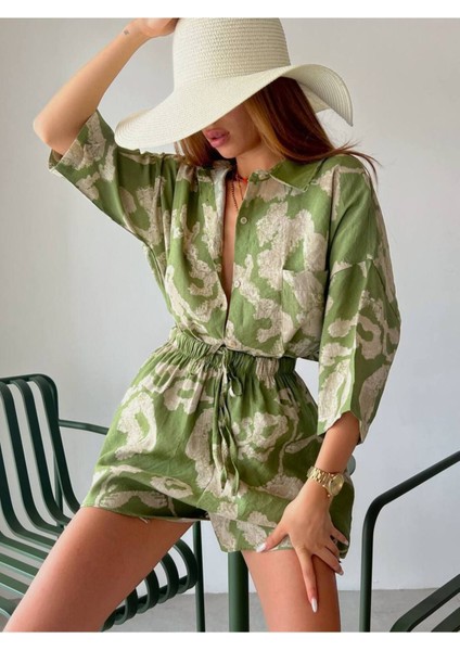 Zeytin Desenli Green Kimono Takımı fiyatları