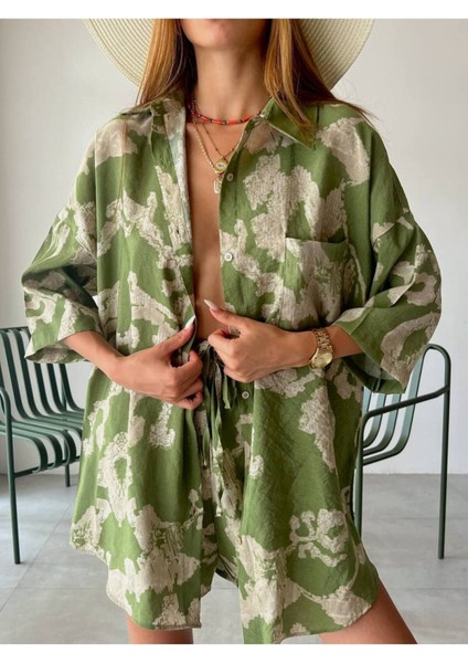 Zeytin Desenli Green Kimono Takımı modelleri