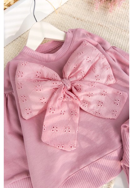 Fiyonklu 100% Pamuk 2'li Kız Bebek Takım Pembe fiyatları