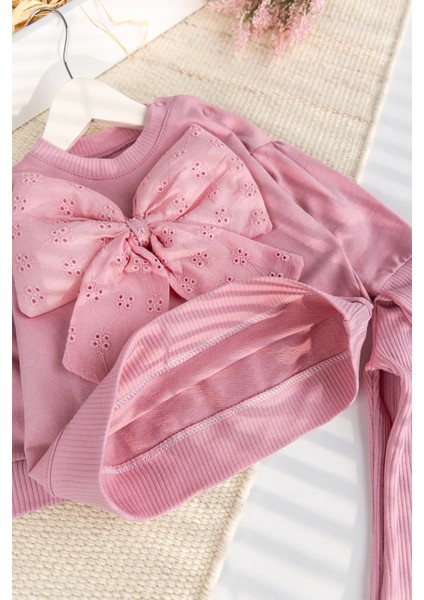 Fiyonklu 100% Pamuk 2'li Kız Bebek Takım Pembe modelleri