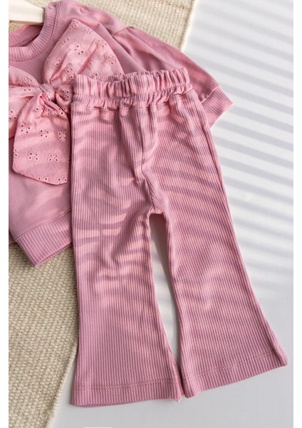 Fiyonklu 100% Pamuk 2'li Kız Bebek Takım Pembe indirimleri