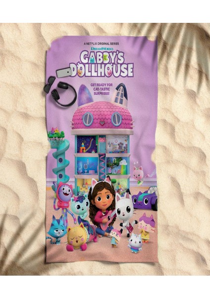 Gabby's Dollhouse Temalı Plaj Havlusu