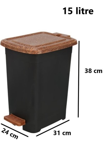 ELF-W343 15 Litre Ahşap Desenli Slim Plastik Pedallı Çöp Kovası Iç Kovasız