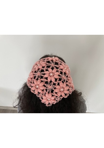 Çiçek Desenli Boncuklu Bağlamalı Saç Bandana Çiçekli Toka