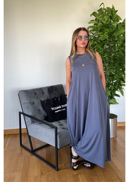 Yeni Sezon Premium Kalite Füme Yazlık Modal Kumaş Cep Detaylı Dökümlü Kolsuz Şık Rahat Basic Elbise