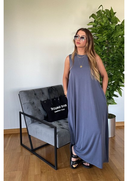 Yeni Sezon Premium Kalite Füme Yazlık Modal Kumaş Cep Detaylı Dökümlü Kolsuz Şık Rahat Basic Elbise modelleri