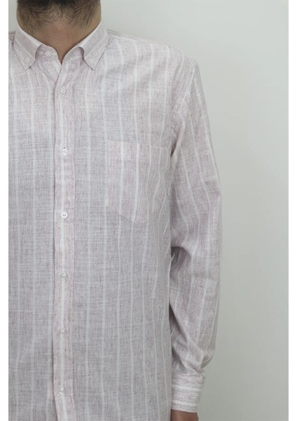 Fistan Store Erkek Çizgili Rahat Kalıp Tek Cepli Uzun Kollu Yazlık Keten Gömlek fiyatları