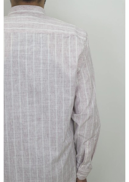 Fistan Store Erkek Çizgili Rahat Kalıp Tek Cepli Uzun Kollu Yazlık Keten Gömlek fırsatları