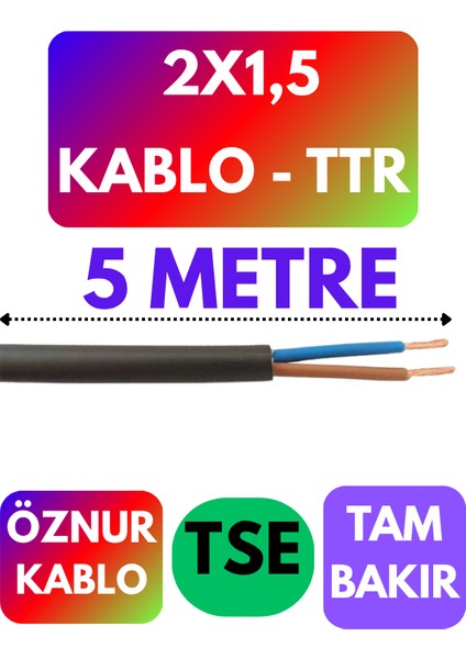 Öznur 2x1,5 Ttr Kablo (Siyah) Metre Seçenekli