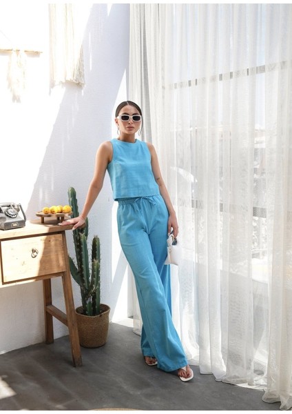 Keten Bluz ve Pantolon Iki̇li̇ Takim