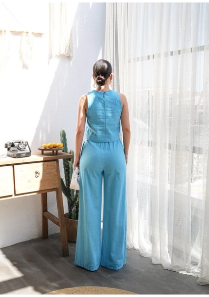 Keten Bluz ve Pantolon Iki̇li̇ Takim