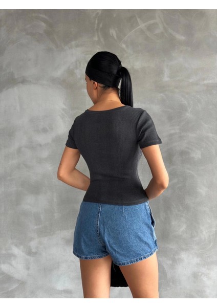 Önü Taşlı Antrasit Bluz S3512 fiyatları