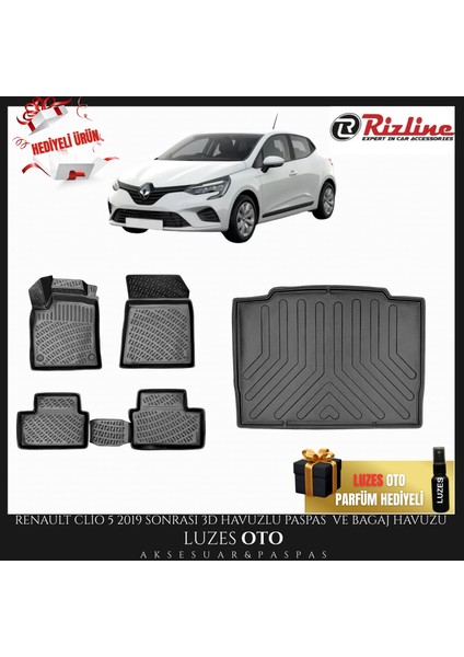 Renault Clio 5 Hb 3D Havuzlu Paspas ve Bagaj Havuzu 2020 Model Uyumlu