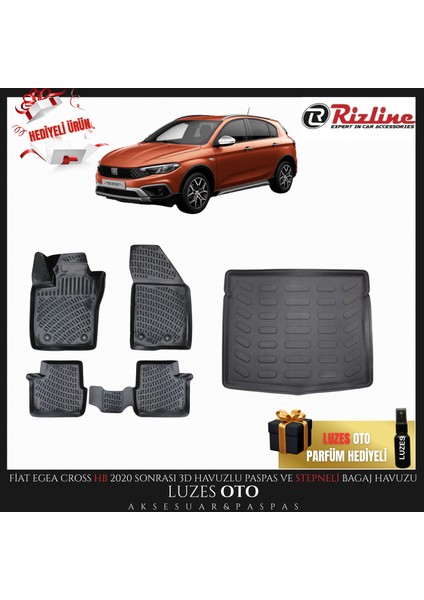 Fiat Egea Cross Hb 3D Havuzlu Paspas ve Bagaj Havuzu Stepneli 2023 Model Uyumlu
