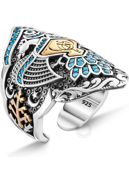 925 Ayar Gümüş Islam Usta Kemankeş Model Çift Başlı Kartal Zihgir Erkek Yüzük fiyatları