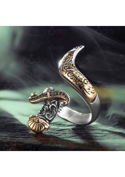 925 Ayar Gümüş Islam Usta Gökpusat Model Kılıç Tasarım Erkek Yüzük