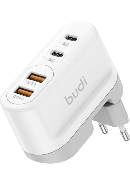 Budi AC326TQUW Duvar Tipi Şarj Cihazı Hızlı Şarj Dual USB Qc ve Dual Type-C Pd 40W Tablet ve Cep Telefonu Şarj Kafa iPhone Uyumlu