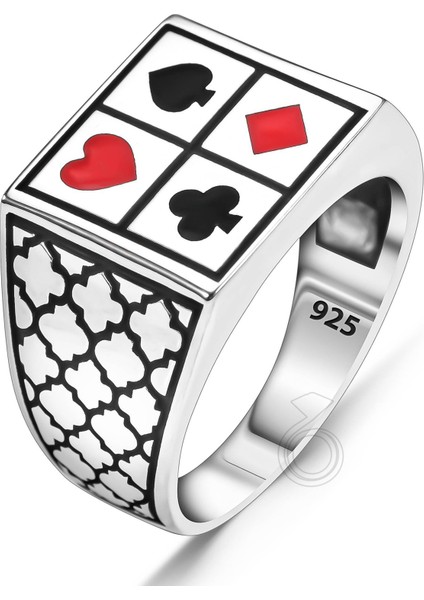 925 Ayar Gümüş Iskambil Tasarım Poker Model Erkek Yüzüğü fiyatları