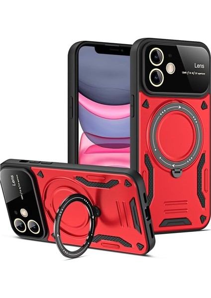 iPhone 11 Kılıf Cosanta Kılıf Standlı Kılıf Kamera Lens Koruyuculu Sert Silikon Kılıf Darbeye Karşı Dayanıklı Kılıf Apple iPhone 11 ve Magsafe ile Uyumlu Kılıf (Kırmızı)
