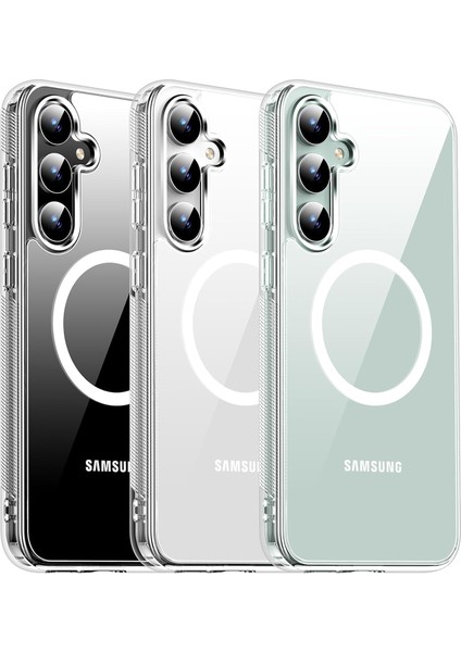 Samsung Galaxy S24 Fe Için Kılıf Kamera Korumalı Magsafe ile Uyumlu Wireless Şarj Özellikli Şeffaf Kılıf (Şeffaf, Samsung Galaxy S24 Fe)