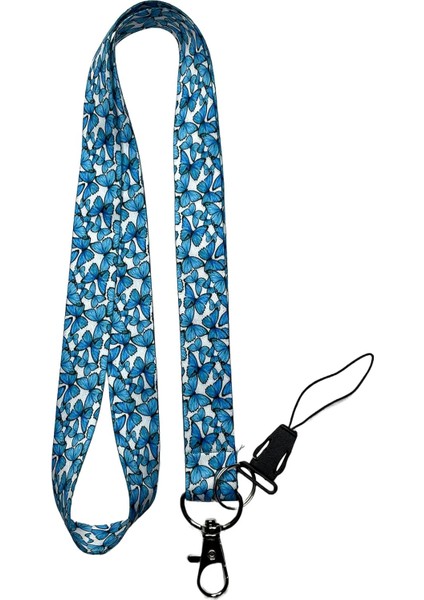 Mavi Kelebek Boyun Ipi ve Telefon Askısı Lanyard