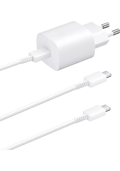 Type-C 25W Şarj Aleti Galaxy S23/S23+/S21/S21+/S22/S22+/S20 Ultra Için Hızlı Şarj Aleti 3 Amper Pd Samsung Galaxy S22/ S21/S20/NOTE 10/A54/A14/A34/A55/A35/Z Flod/flip 4 5 ile Uyumludur (Beyaz)