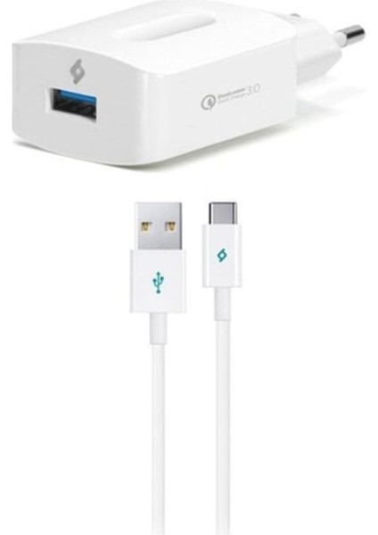 Speedcharger Qc 3.0 Type-C 120CM Kablolu Seyahat Şarj Aleti - Beyaz (2SCQC01C)