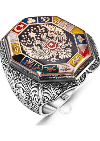 925 Ayar Gümüş 17 Türk Devleti Bayrağı Arnavut Kartalı Model Erkek Yüzük modelleri