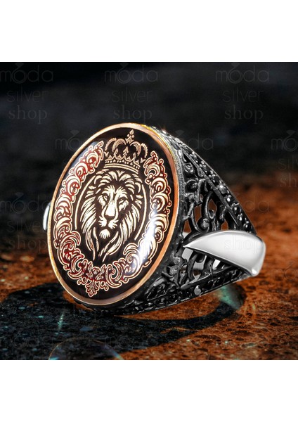 925 Ayar Gümüş Aslan ve Kılıç Tasarım Erkek Yüzük