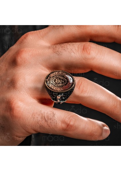 925 Ayar Gümüş Aslan ve Kılıç Tasarım Erkek Yüzük fırsatları