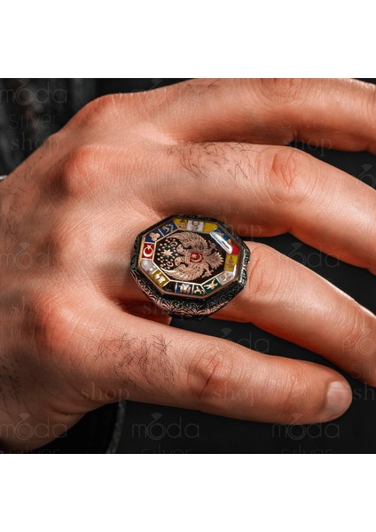 925 Ayar Gümüş 17 Türk Devleti Bayrağı Arnavut Kartalı Model Erkek Yüzük fırsatları