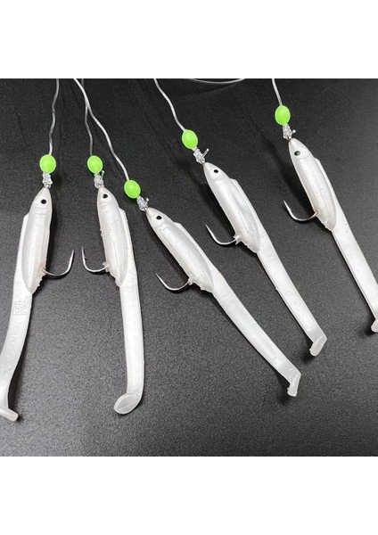 Silikon Balıklı Çapari 5.5 cm (2 Adet) Silikon At Çek Takımı Beyaz Fosforlu Glow Gözler ve Fosforlu Glow Boncuklu