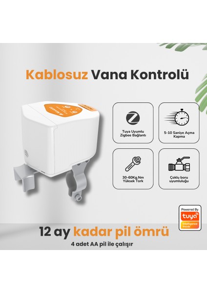 Zigbee Pilli Akıllı Vana Kontrolcüsü - Kablosuz Su, Gaz Vanası ( Tuya, Smart Life Uyumlu )