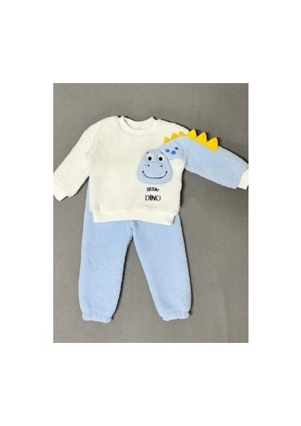 1-2-3 Yaş Minik Dino Kollu Kuzu Kumaş Sweat Pantolon Uzun Kollu Kız Erkek 2 Li Takımı