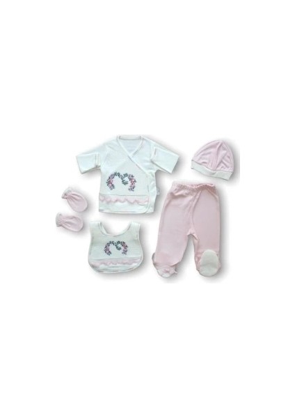 Anadolunun Kalbi Nakışlı %100 Cotton Antibakteriyel 5li Zıbın Takımı Hastane Çıkışı