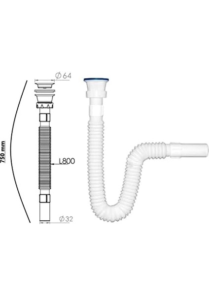 Paslanmaz Çelik Süzgeçli Lavabo Gider Hortumu/körüklü Lavabo Sifonu/eviye Gider Borusu (75 Cm) fiyatları