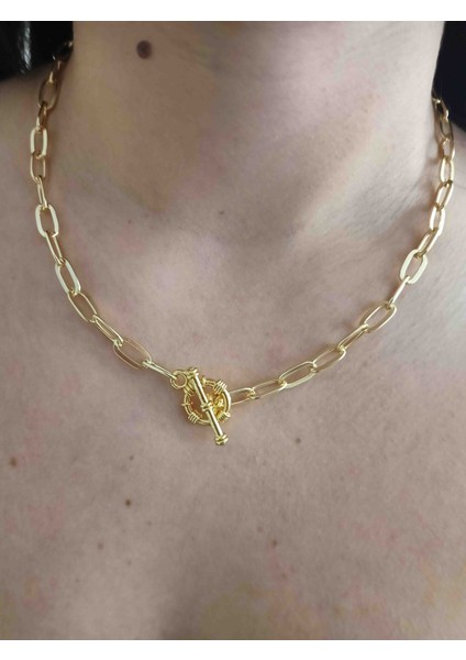 T Kilit Gold Renk Ataç Kolye
