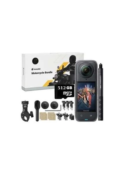 X4 360 Derece 8k Aksiyon Kamera Motosiklet Kit (512GB