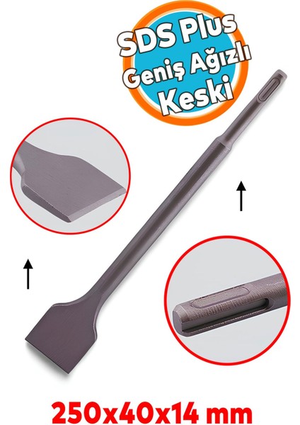 Geniş Ağızlı Keski Sds Plus 14X250X40MM Matkap Ucu Aparatı Beton Tuğla Taş Dayanıklı Çelik Kırıcı U