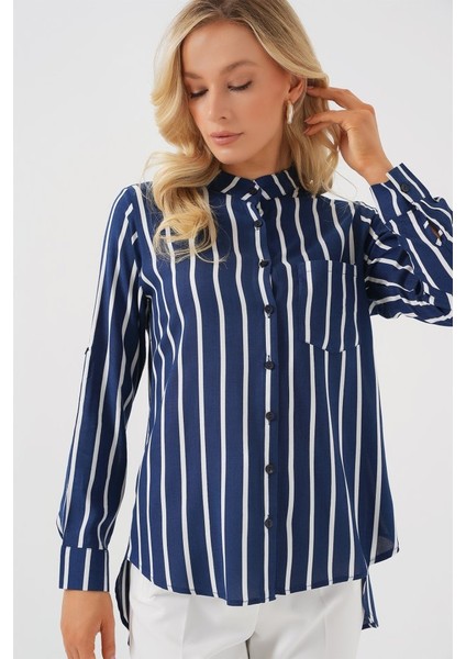 Uzun Kollu Çizgili Gömlek 20283 - A.lacivert