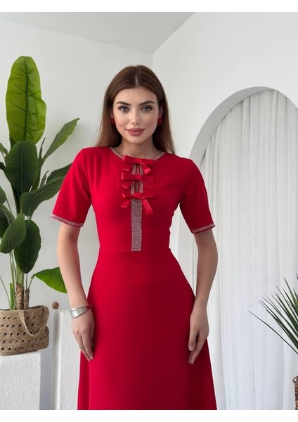 Wera Taşlı Fiyonk Detaylı Elbise