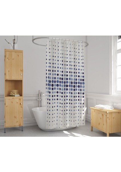 Banyo Perdesi 1x180x200 Tek Kanat Duş Perdesi Halka Hediyeli Duşakabin Perdesi 4961 Mavi