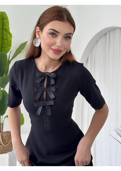 Wera Taşlı Fiyonk Detaylı Elbise