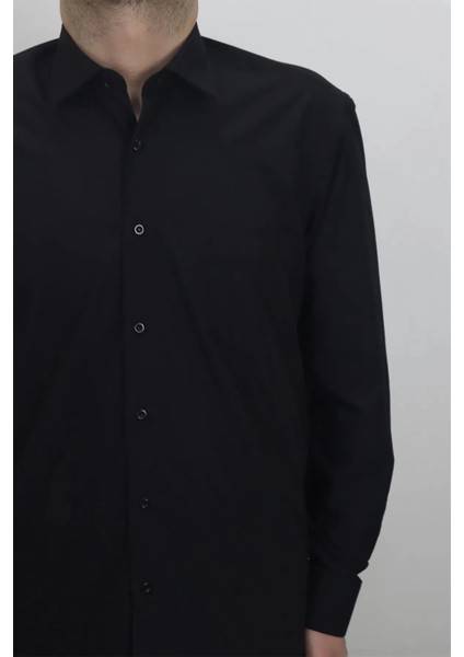 Fistan Store Erkek Siyah Düz Klasik Kesim Rahat Kalıp Tek Cepli Uzun Kollu Battal Yazlık Gömlek fiyatları