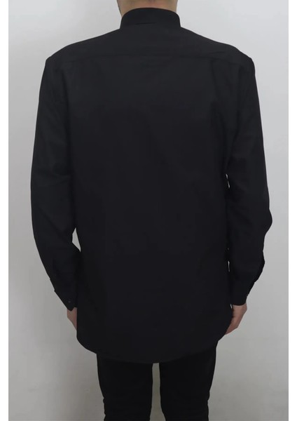 Fistan Store Erkek Siyah Düz Klasik Kesim Rahat Kalıp Tek Cepli Uzun Kollu Battal Yazlık Gömlek modelleri