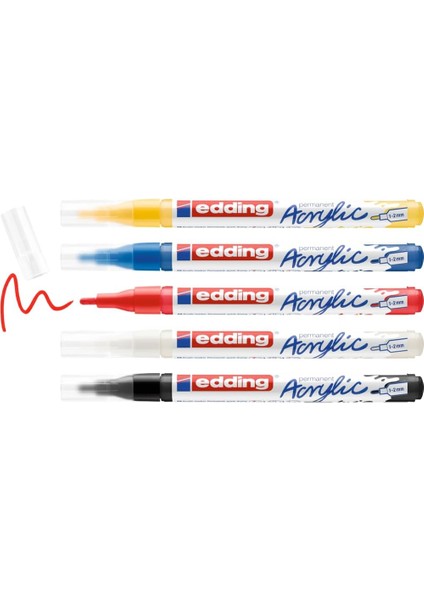 5300 Akrilik Markör 5'li Set, Temel Renkler, 5 Akrilik Boya Kalemi Seti, Ince Yuvarlak Uç 1-2 mm