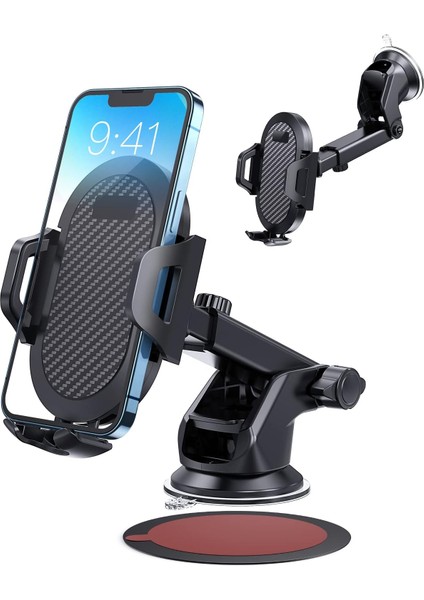 Araç Telefonu Tutucu Tutucu, [güçlü Vantuz] [askeri Sınıf Dayanıklı] Ön Cam ve Gösterge Paneli Için, Ayarlanabilir Uzun Kol iPhone 15 14 Pro Max ve Tüm Akıllı Telefonlarla Uyumlu, Siyah