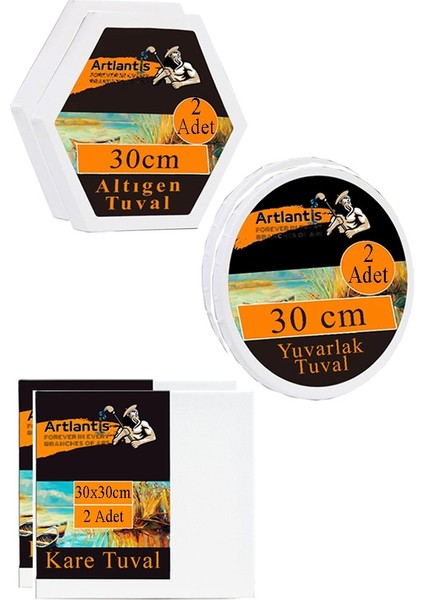 Kare Yuvarlak ve Altıgen Tuval 30 cm 2 Li 1 Paket 30X30 cm Arkadan Zımbalı Astarlı Resim Tuvali Akrilik Yağlı Boya
